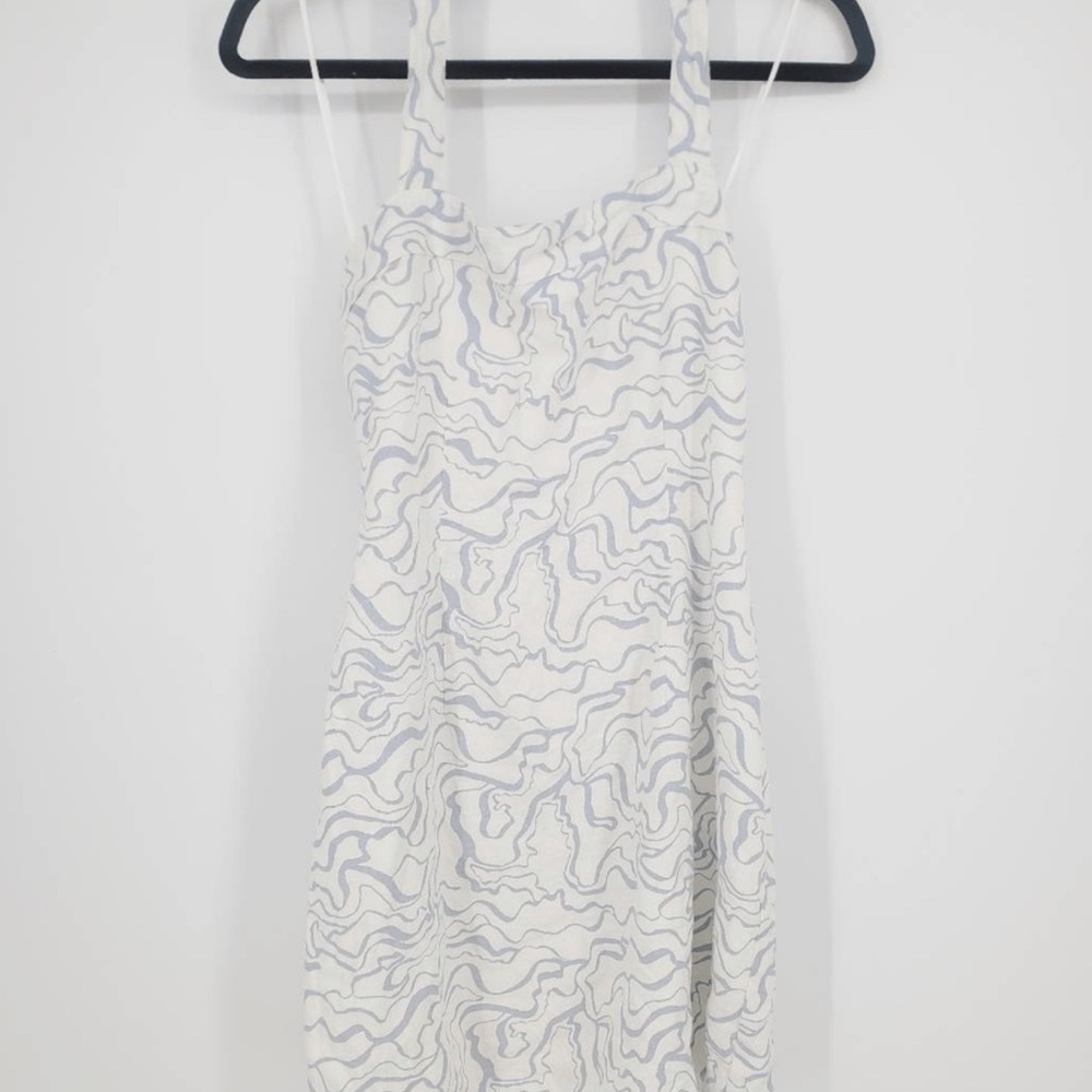 Abercrombie linen blend halter White and Blue Patterned Dress
